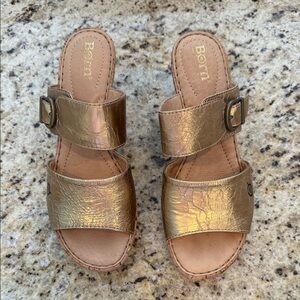 Born Bronze Leather Wedge Size 9